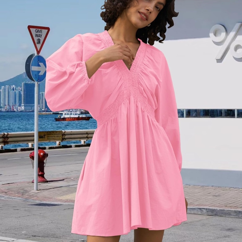 Pink V-Neck Mini Dress